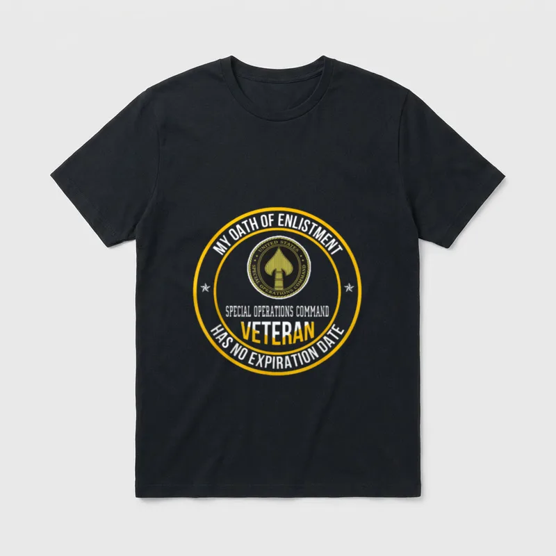 Special Operations Command Veteran My Oath T-Shirt – Circular seal with oath text and SOCOM emblem – Classic T-Shirt in Black