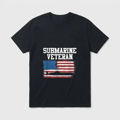 Submariner Military Service T-Shirt – SUBMARINE VETERAN text with American flag and submarine – Classic T-Shirt in Black