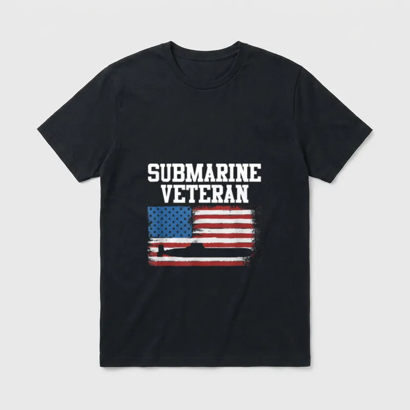 Submariner Military Service T-Shirt – SUBMARINE VETERAN text with American flag and submarine – Classic T-Shirt in Black