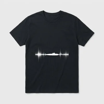 Submariner Navy T-Shirt – Submarine in white with sound waves on both sides – Classic T-Shirt in Black
