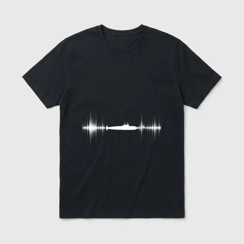 Submariner Navy T-Shirt – Submarine in white with sound waves on both sides – Classic T-Shirt in Black