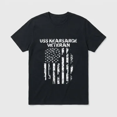 USS Kearsarge Navy Veteran T-Shirt – USS Kearsarge Veteran text above distressed American flag – Classic T-Shirt in Black