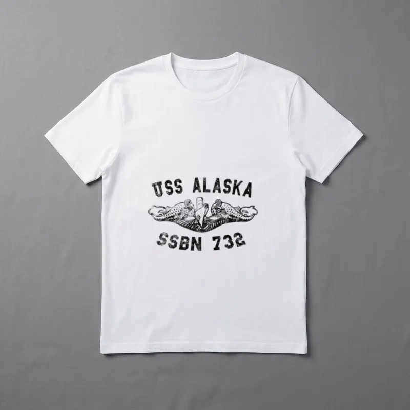 Navy Submarine Veteran T-Shirt – USS ALASKA SSBN 732 with submarine insignia and twin dolphins – Classic T-Shirt in Black