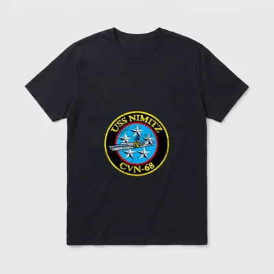 USS Nimitz Carrier Veteran T-Shirt – Official CVN-68 ship patch with carrier and four white jets – Classic T-Shirt in Black