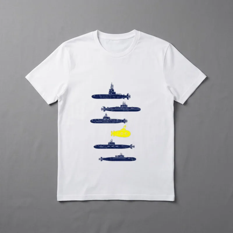 Submariner Humor T-Shirt – Five navy submarines with one bright yellow submarine in the center – Classic T-Shirt in Black