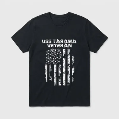 USS Tarawa Veteran T-Shirt – USS TARAWA VETERAN text with distressed American flag – Classic T-Shirt in Black