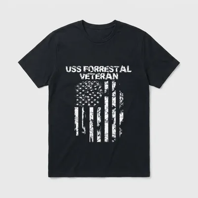 Navy Carrier Veteran T-Shirt – USS FORRESTAL VETERAN text with distressed flag – Classic T-Shirt in Black