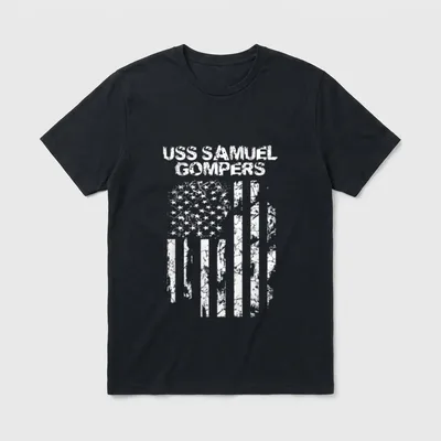 USS Samuel Gompers Veteran T-Shirt – USS SAMUEL GOMPERS text with distressed American flag below – Classic T-Shirt in Black