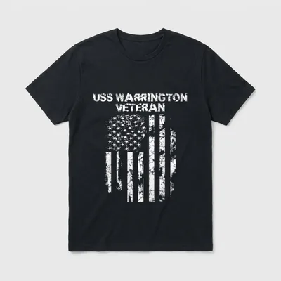 USS Warrington Veteran T-Shirt – USS WARRINGTON VETERAN text with distressed American flag – Classic T-Shirt in Black
