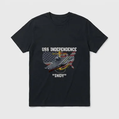 USS Independence CV-62 Veteran T-Shirt – USS INDEPENDENCE ship with flag and anchor, nickname INDY – Classic T-Shirt in Black