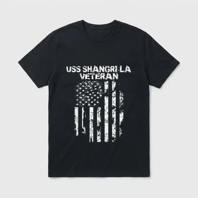USS Shangri-La Navy Veteran T-Shirt – USS SHANGRI-LA VETERAN text with American flag – Classic T-Shirt in Black