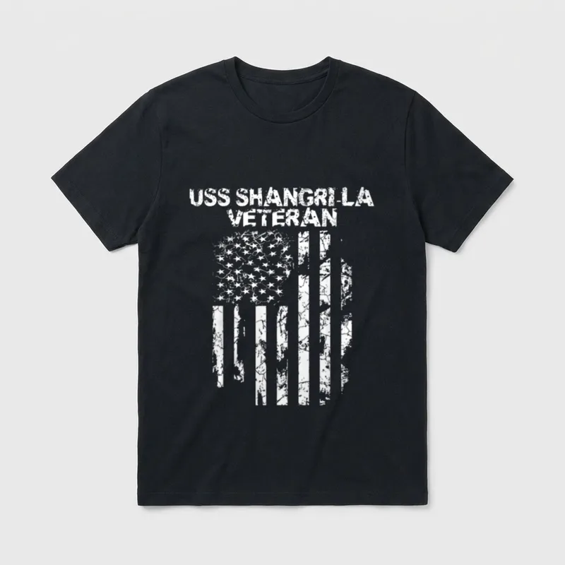 USS Shangri-La Navy Veteran T-Shirt – USS SHANGRI-LA VETERAN text with American flag – Classic T-Shirt in Black