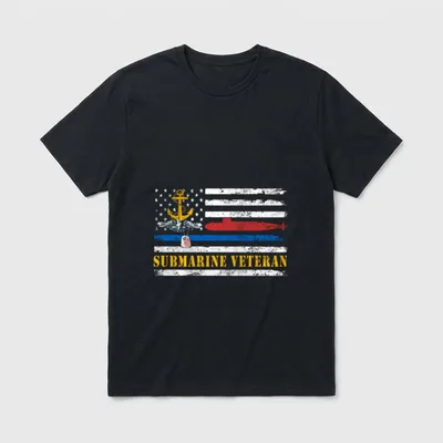 US Navy Submarine Patriotic T-Shirt – Submarine Veteran text with anchor emblem and American flag – Classic T-Shirt in Black