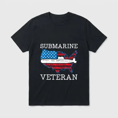 Navy Submariner Patriotic T-Shirt – SUBMARINE VETERAN text with submarine in US map silhouette – Classic T-Shirt in Black