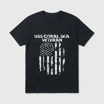 USS Coral Sea Veteran T-Shirt – USS CORAL SEA VETERAN text with distressed flag and stripes – Classic T-Shirt in Black