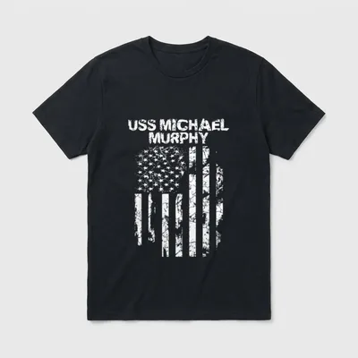USS Michael Murphy T-Shirt – USS Michael Murphy name with distressed American flag – Classic T-Shirt in Black