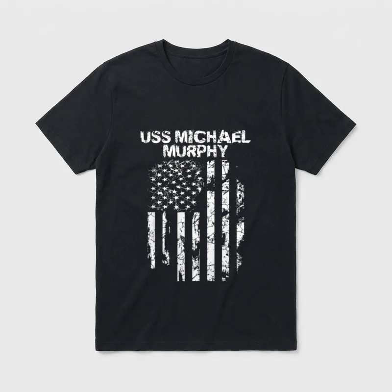 USS Michael Murphy T-Shirt – USS Michael Murphy name with distressed American flag – Classic T-Shirt in Black