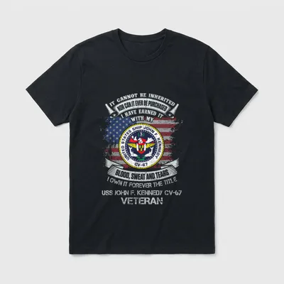 USS John F. Kennedy Veteran T-Shirt – Ship seal CV-67 with American flag and service oath text – Classic T-Shirt in Black