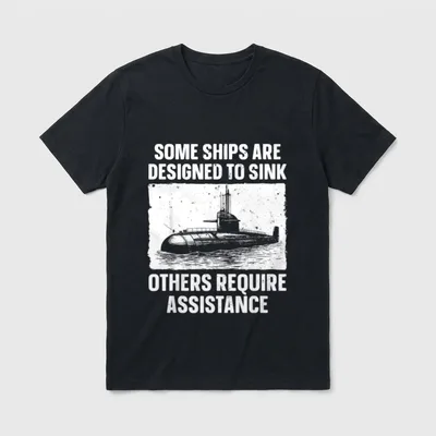 Submariner Naval Service T-Shirt – White text and submarine illustration on gray background – Classic T-Shirt in Black