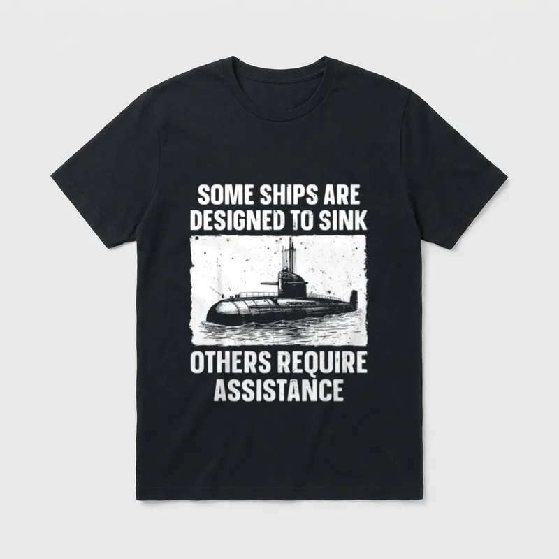 Submariner Naval Service T-Shirt – White text and submarine illustration on gray background – Classic T-Shirt in Black