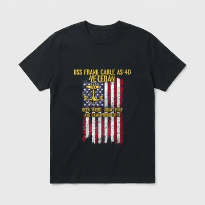 US Navy Veteran Frank T-Shirt – USS Frank Cable AS-40 Veteran text with anchor and flag design – Classic T-Shirt in Black
