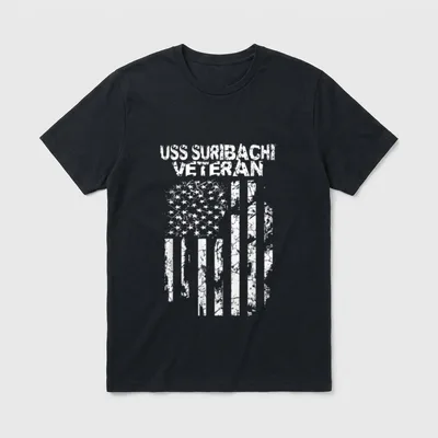 USS Suribachi Veteran T-Shirt – USS SURIBACHI VETERAN text with distressed American flag – Classic T-Shirt in Black