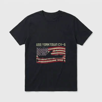 CV-5 for a US Military Veteran T-Shirt – USS Yorktown CV-5 text over distressed American flag – Classic T-Shirt in Black