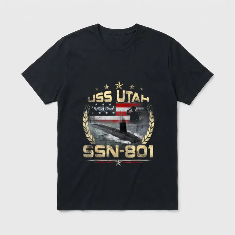 USS Utah SSN-801 US Flag Submarine T-Shirt – Classic T-Shirt in Black
