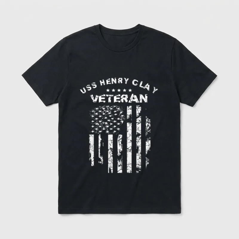 USS Henry Clay Military Veteran T-Shirt – USS HENRY CLAY VETERAN with flag and stars – Classic T-Shirt in Black