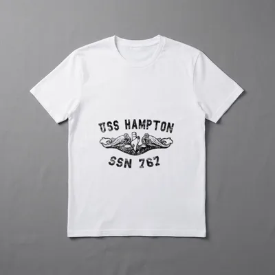 Navy Veterans Hampton T-Shirt – USS HAMPTON SSN 767 text with twin dolphin submarine warfare badge – Classic T-Shirt in Black