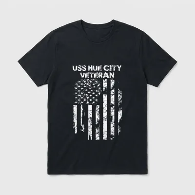USS Hue City Military Veteran Distressed T-Shirt – Classic T-Shirt in Black