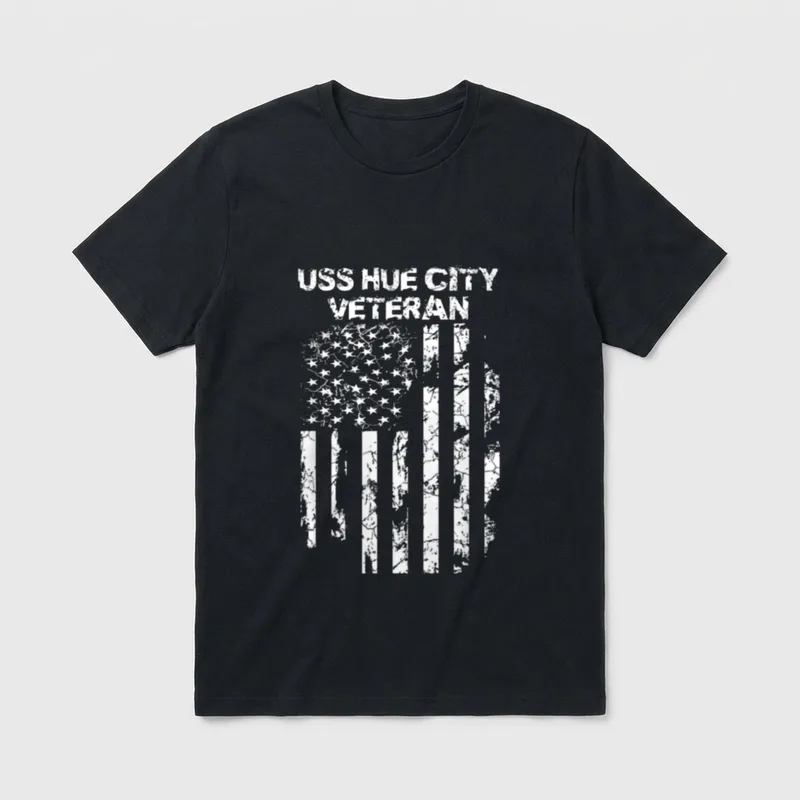USS Hue City Military Veteran Distressed T-Shirt – Classic T-Shirt in Black