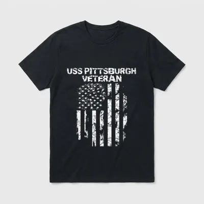USS Pittsburgh Veteran T-Shirt – Distressed US flag with USS Pittsburgh Veteran text – Classic T-Shirt in Black