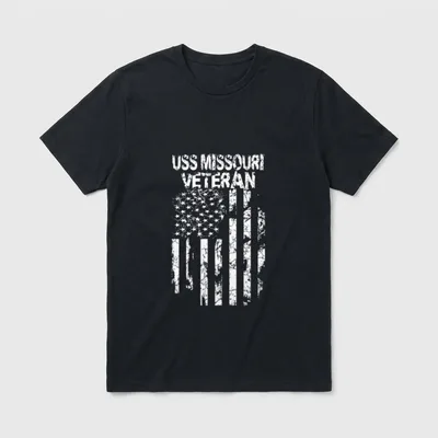 USS Missouri Veterans T-Shirt – Distressed white American flag with USS Missouri Veteran text – Classic T-Shirt in Black