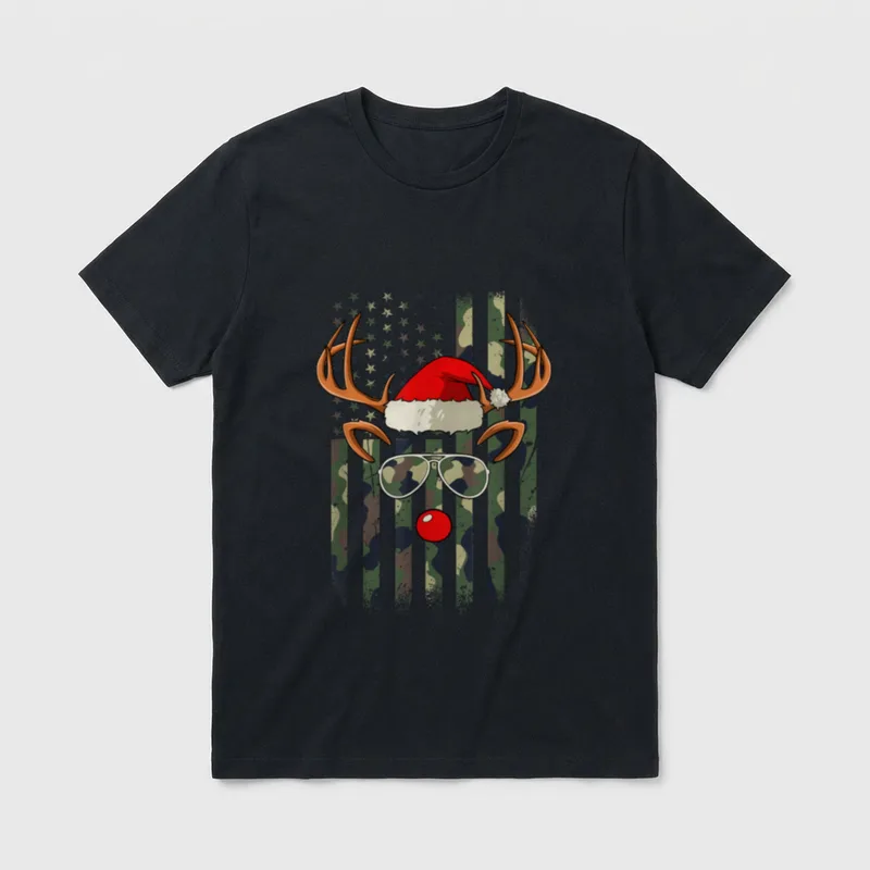 Reindeer Camo Veteran Christmas T-Shirt – Classic T-Shirt in Black