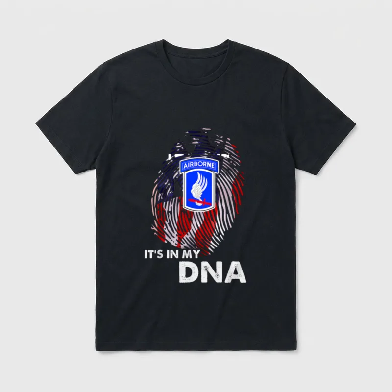 173rd Airborne Veteran T-Shirt – "IT'S IN MY DNA" text with 173rd Airborne Brigade patch – Classic T-Shirt in Black