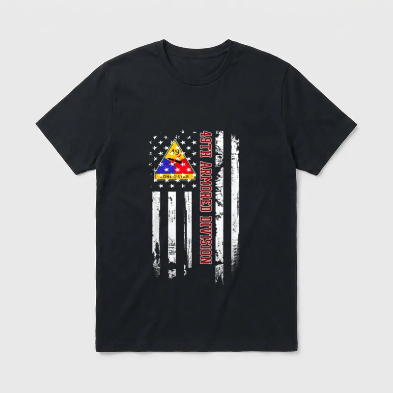 49th Armored Division Veteran T-Shirt – 49 Lone Star 49th Armored Division on weathered flag – Classic T-Shirt in Black