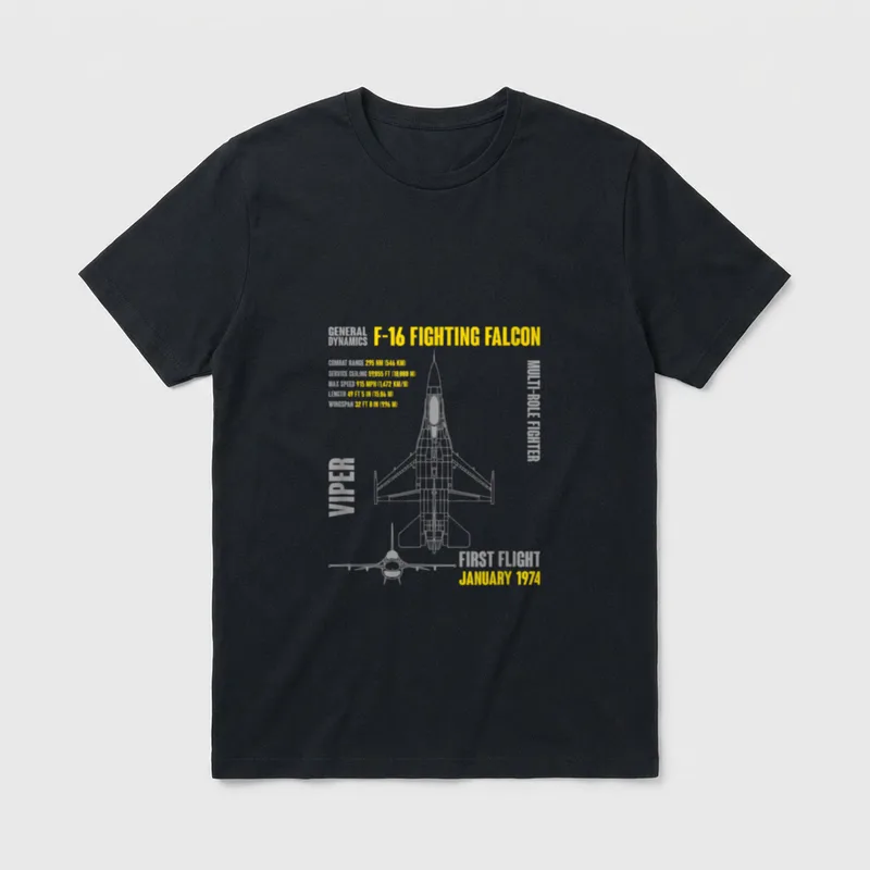 F-16 Fighting Falcon Military Aircraft Veterans T-Shirt – Classic T-Shirt in Black