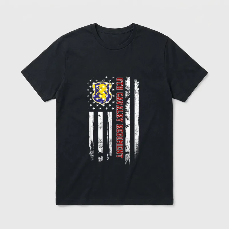 6th Cavalry Regiment Veteran T-Shirt – 6TH CAVALRY REGIMENT text with cavalry unit shield – Classic T-Shirt in Black