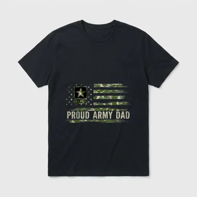 Proud Army Dad T-Shirt – U.S.ARMY insignia with star and camo stripes, PROUD ARMY DAD text – Classic T-Shirt in Black