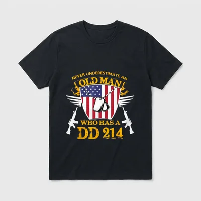 Never Underestimate an Old Man Who T-Shirt – Never Underestimate An Old Man Who Has A DD 214 – Classic T-Shirt in Black