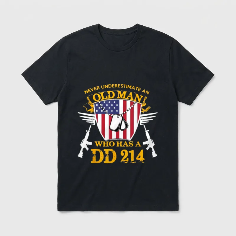 Never Underestimate an Old Man Who T-Shirt – Never Underestimate An Old Man Who Has A DD 214 – Classic T-Shirt in Black