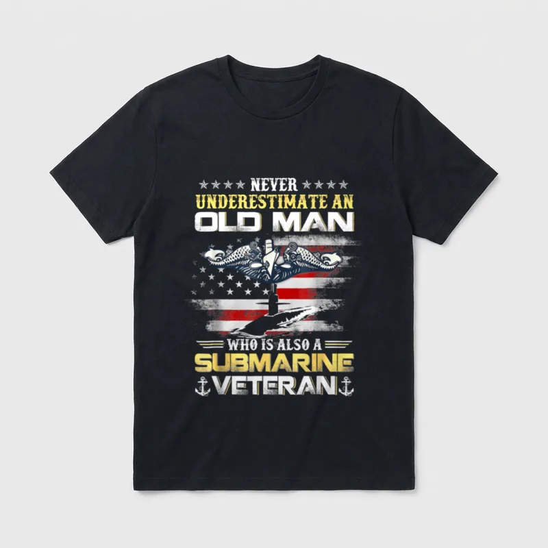 Never Underestimate Old Man Military T-Shirt – Classic T-Shirt in Black