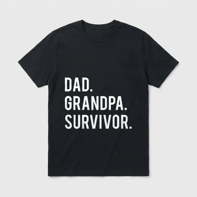 Cancer Survivor Dad Grandpa T-Shirt – Dad. Grandpa. Survivor. in white block letters – Classic T-Shirt in Black
