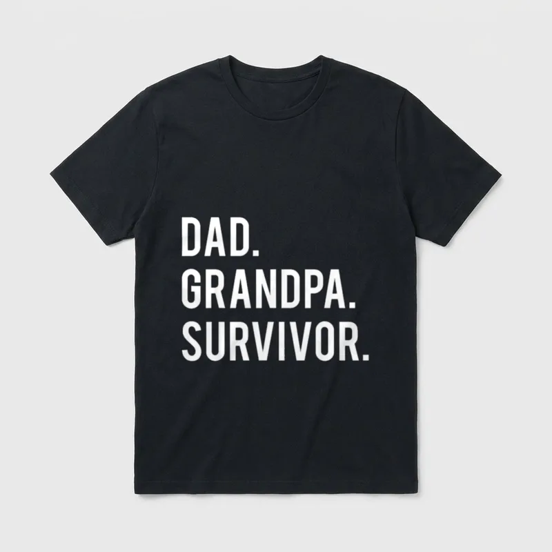 Cancer Survivor Dad Grandpa T-Shirt – Dad. Grandpa. Survivor. in white block letters – Classic T-Shirt in Black