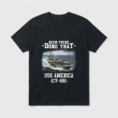 Dad T-Shirt – "Been There Done That" above an aircraft carrier, "USS AMERICA (CV-66)" below – Classic T-Shirt in Black