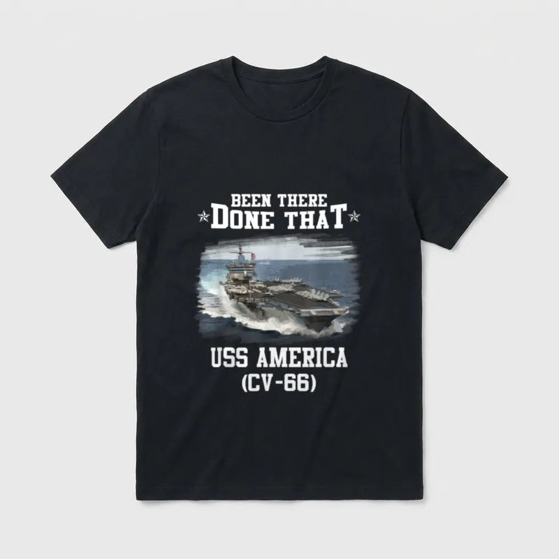 Dad T-Shirt – "Been There Done That" above an aircraft carrier, "USS AMERICA (CV-66)" below – Classic T-Shirt in Black