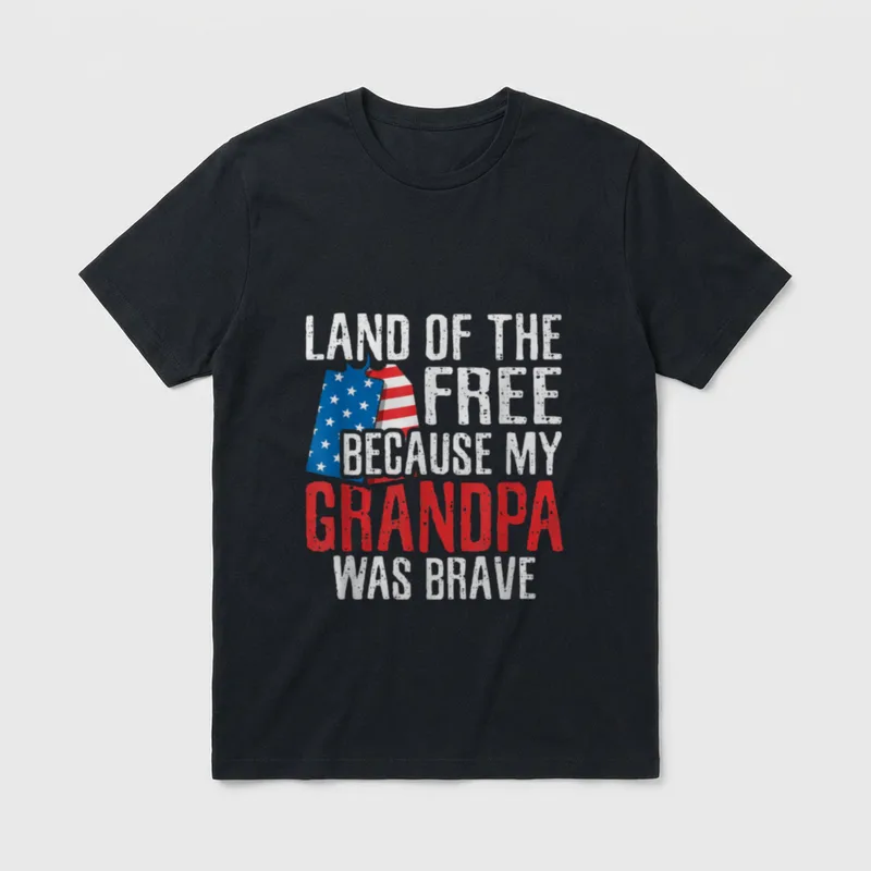 Proud Veteran Grandpa T-Shirt – LAND OF THE FREE BECAUSE MY GRANDPA WAS BRAVE with flag map – Classic T-Shirt in Black