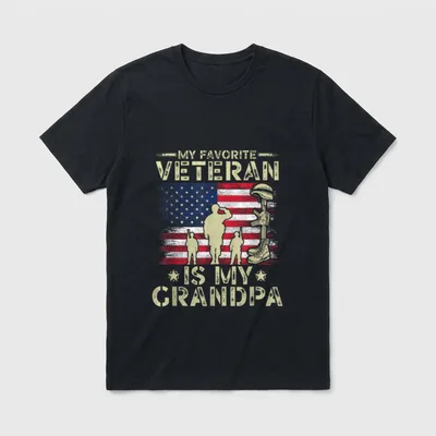 Grandpa Veteran Kids T-Shirt – MY FAVORITE VETERAN IS MY GRANDPA with military imagery – Classic T-Shirt in Black