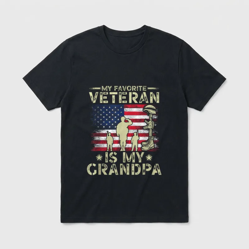 Grandpa Veteran Kids T-Shirt – MY FAVORITE VETERAN IS MY GRANDPA with military imagery – Classic T-Shirt in Black